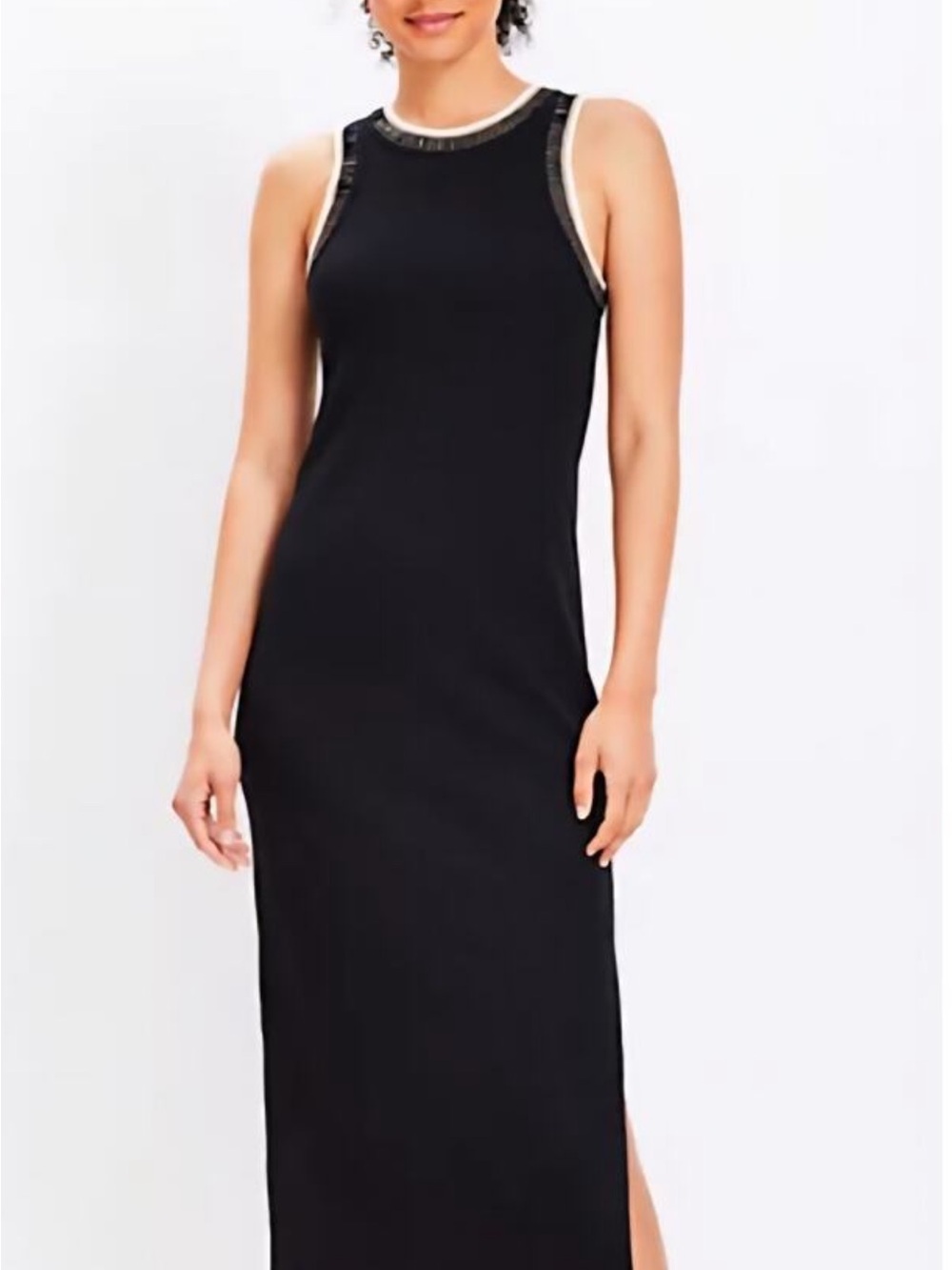 Loft Boho Sleeveless Black Maxi Dress with Embellished Trim